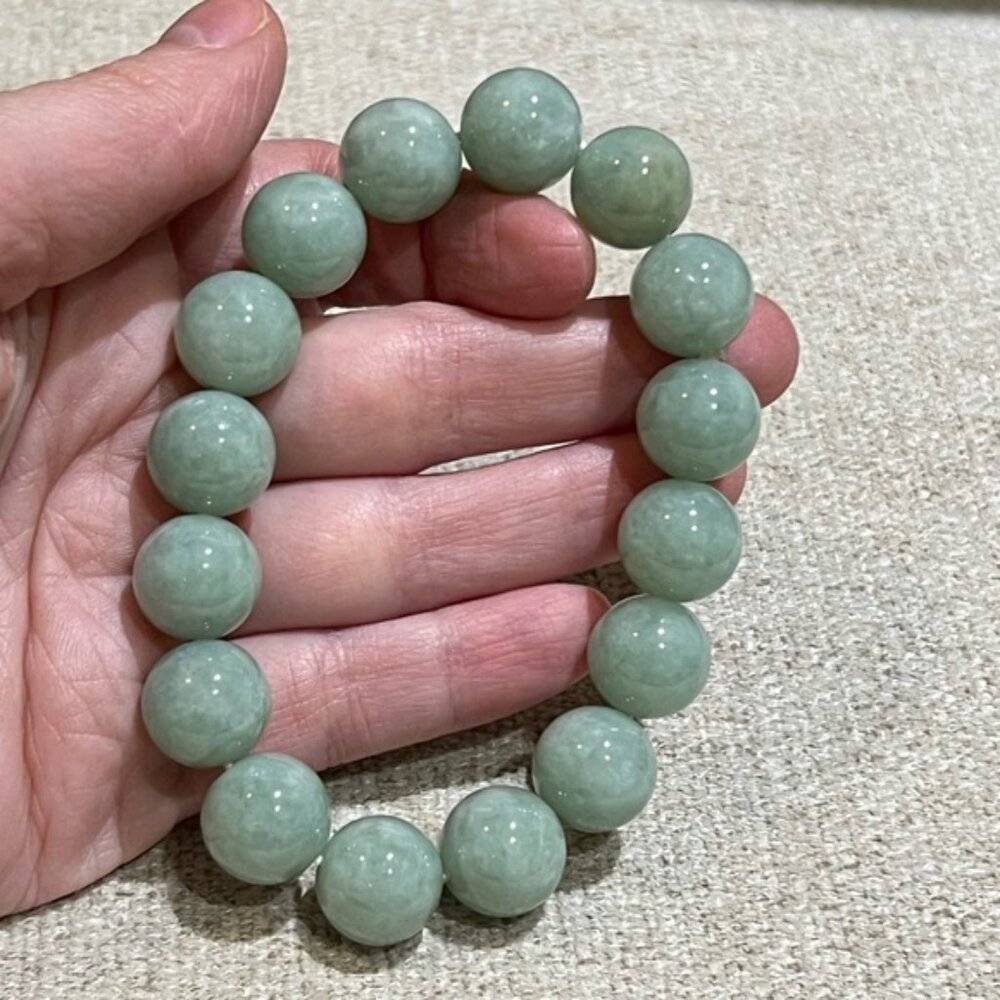 Jadeite 13mm Beaded Stone Bracelet
